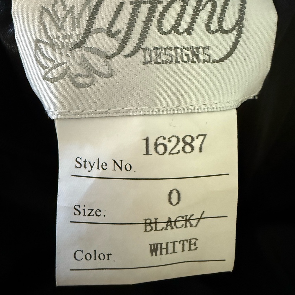 Tiffany Designs Black Velvet and White Satin Prom Dress - Picture 4 of 7